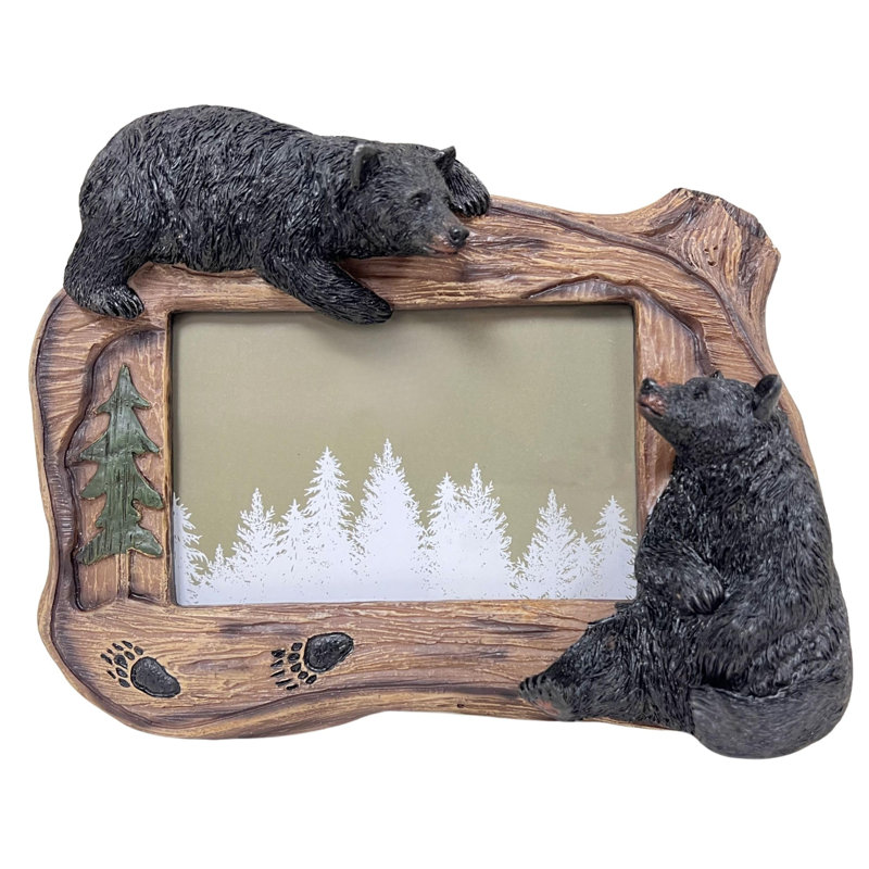 Resin Rustic Tabletop Picture Frame Black Bear with Realistic Wood Design