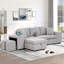 Canapé-lit modulaire réversible en L de 104,5 po à 3 places avec méridienne de rangement et 2 tabourets pour le salon, gris-206550767