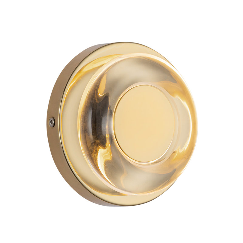 Stephord Aluminum LED Flush Mounted Sconce, Clear Glass, Gold, Clear