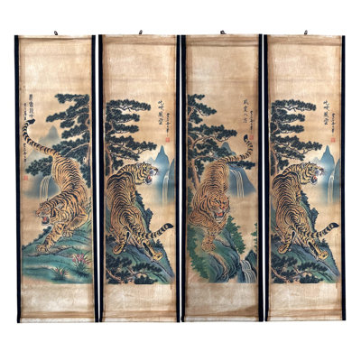 Grand ensemble de 4 peintures murales chinoises classiques pour la décoration de chambre