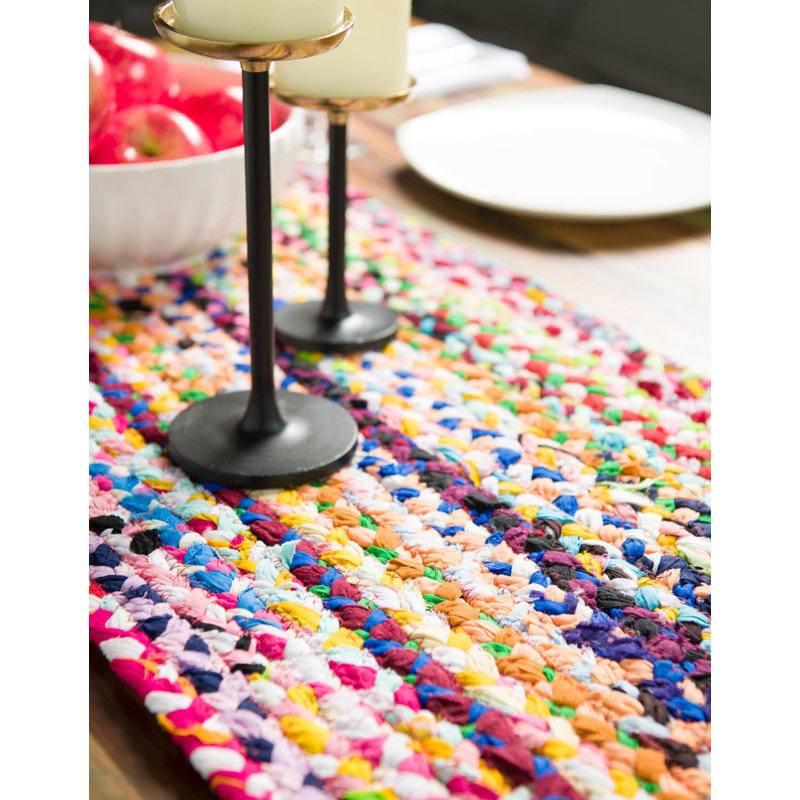 Hand Braided Cotton Southwestern Indoor Rug, Runner 1'2" x 6'
