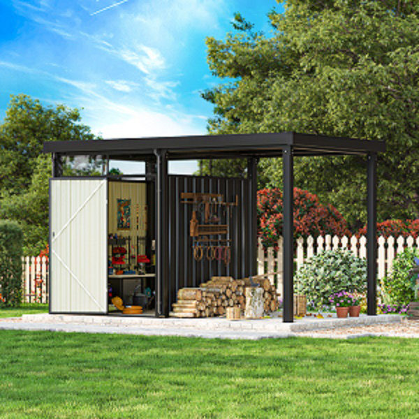 «Remise et pergola 2 en 1 en acier galvanisé 7 x 7 pi: rangement en métal et abri à bois pour la cour, le jardin et le patio»