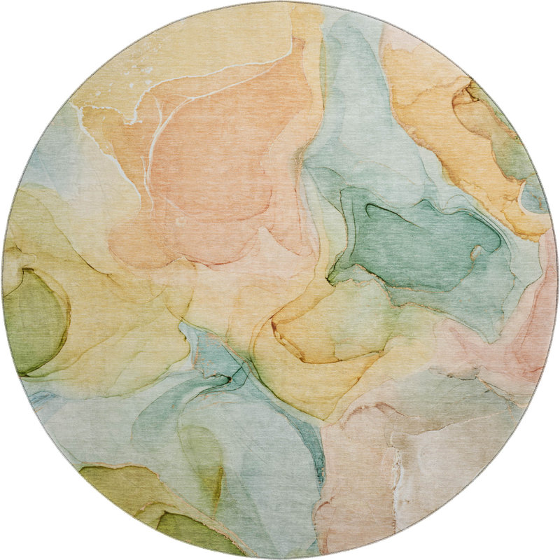 Cerrito Premium Machine Washable Cerrito AMF504 Blue Rug, Round 8'