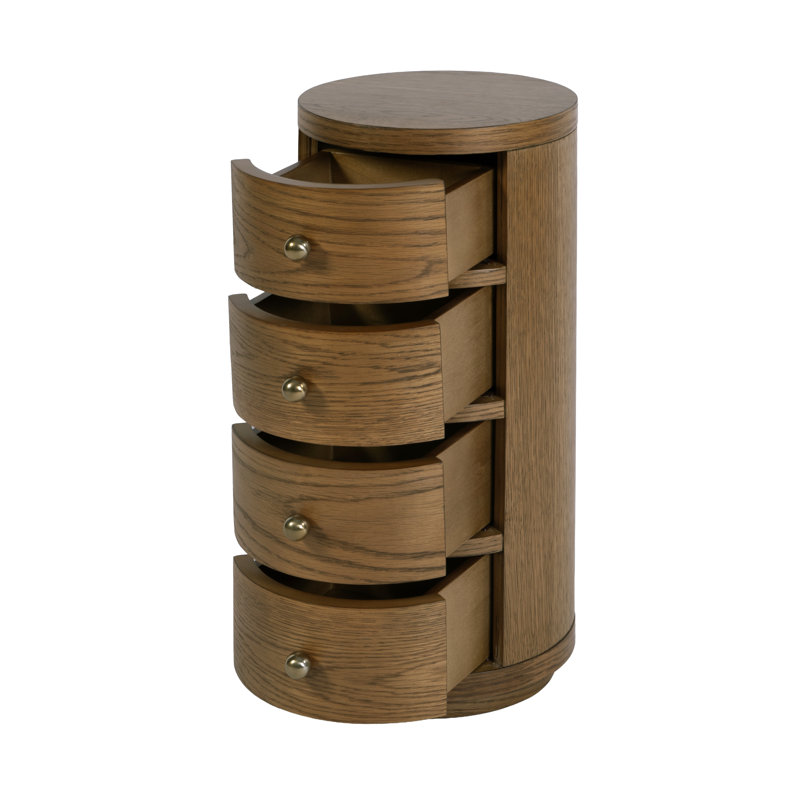 Table de bout ronde à 4 tiroirs en bois brun clair naturel Celine, Light Natural Brown