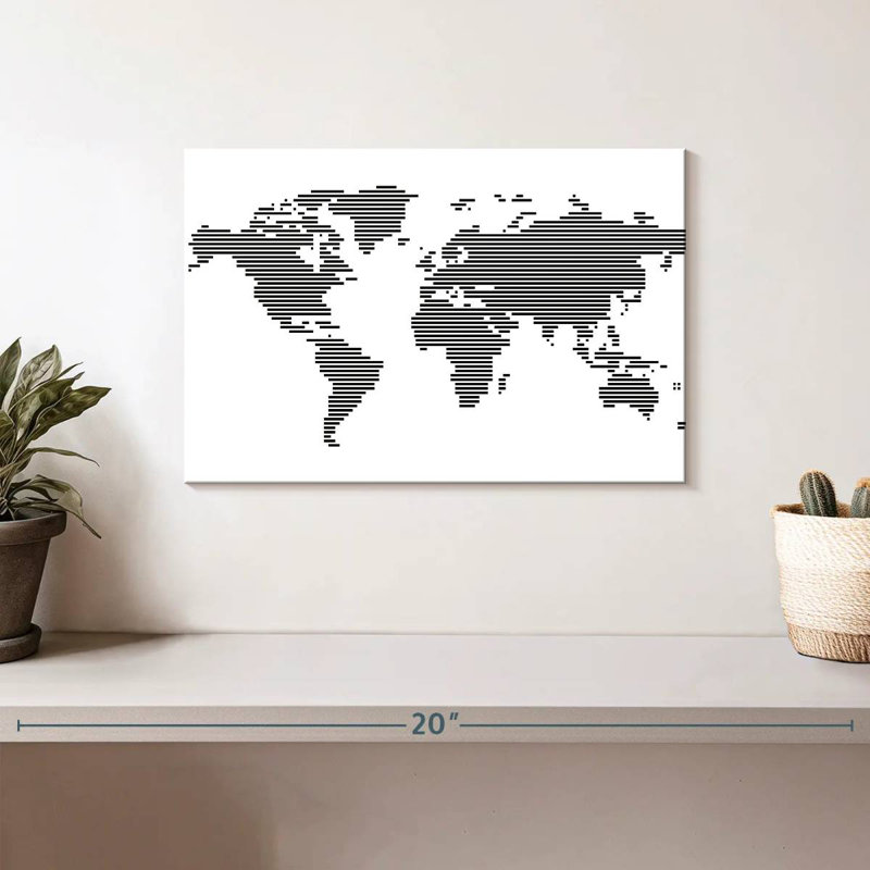 Carte du monde Aliaz BW Stripes, H 8 po x l 12 po