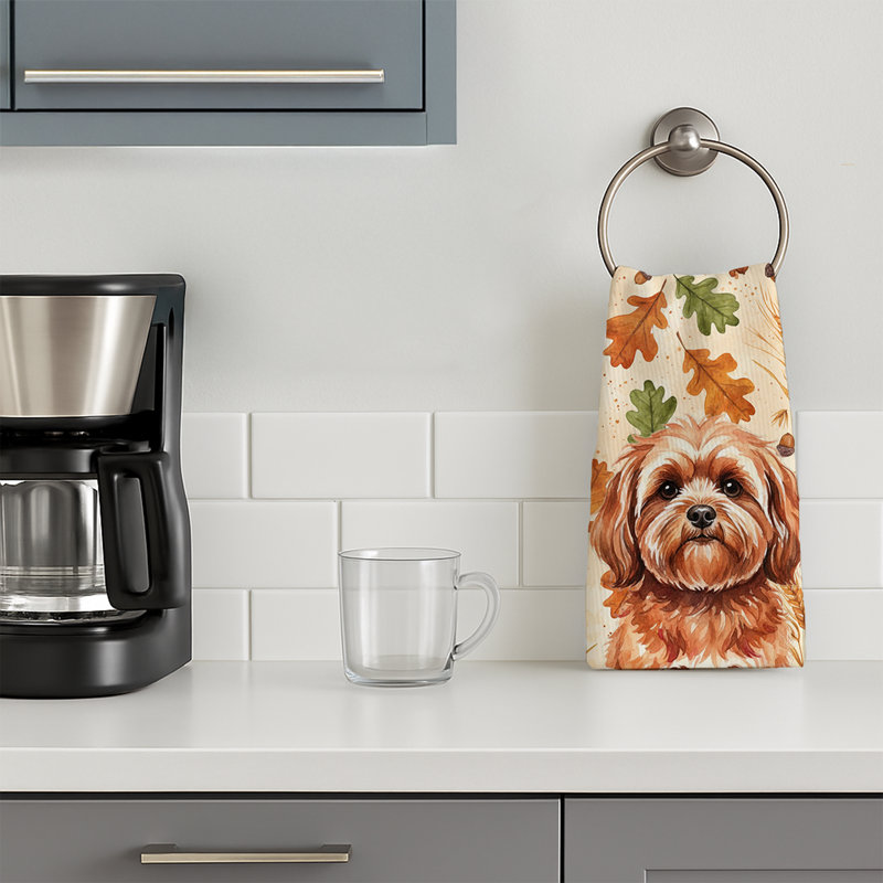 Red Lhasa Apso Heirloom Fall Kitchen Towel, Red Lhasa Apso