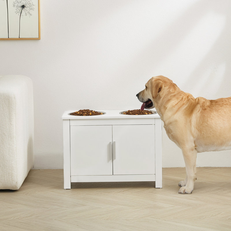 Armoire de rangement pour animaux avec 2 bols surélevés pour animaux