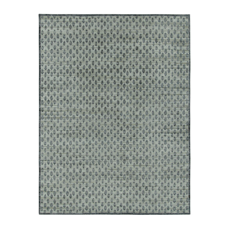 Black Print Hand Knotted Floral Area Rug, Runner 3' x 10'