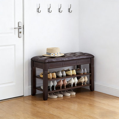 Padded Solid Wood Entryway Storage Bench