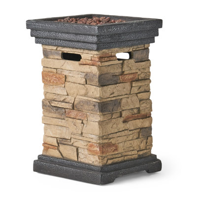 19.50'' Outdoor Firepit With Column Shape, Stone Grey - 40 000 BTU (Tank Inside)
