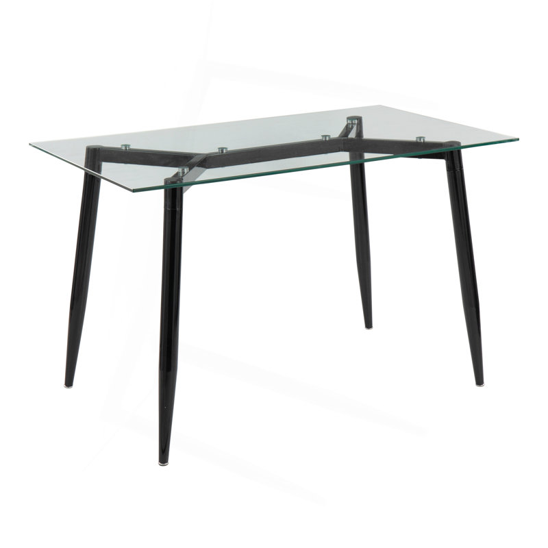 Clara Contemporary Table In Metal With Clear Tempered Glass Top, Black