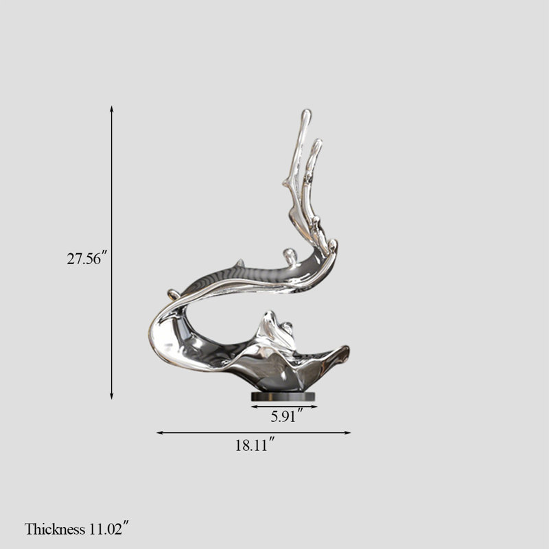 Ornement de sculpture géométrique 18,11 po, Argent argent