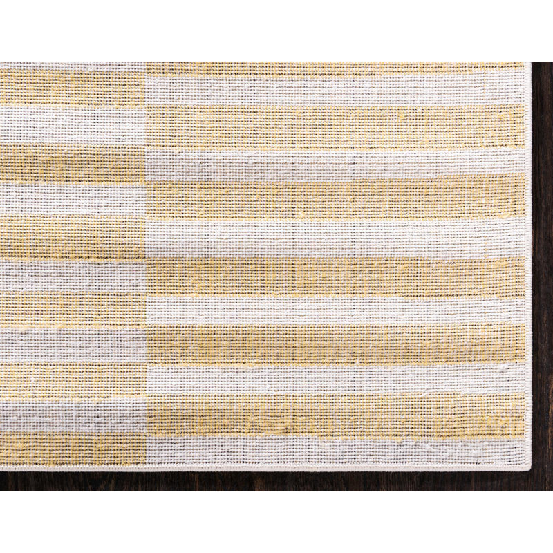 Tapis rayé ivoire / noir Arzilla, Rectangulaire 10 pi x 13 pi 1 po, Jaune