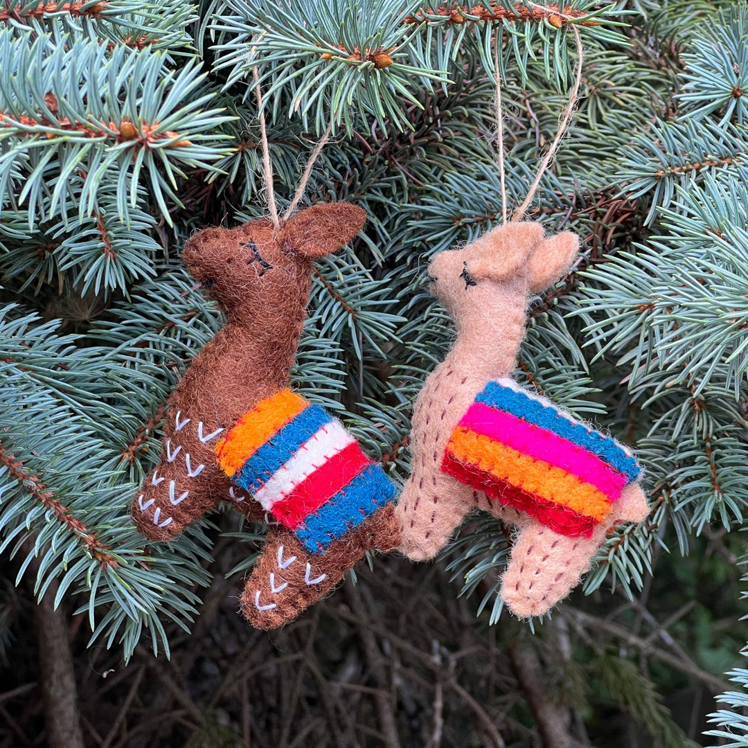 5'' Handmade Fabric Animals Shatterproof Hanging Figurine Ornament (Set of 2) The Holiday Aisle®