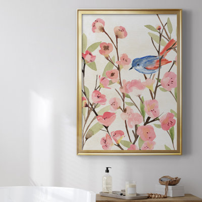Cherry Blossom Perch II, toile encadrée de qualité supérieure - prête à être accrochée