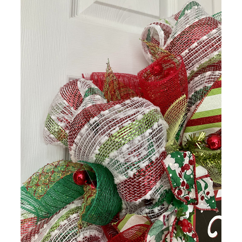 Couronne rayée Merry Christmas - rouge et vert