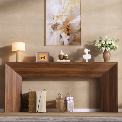  Console de 70,9 pouces de long, canapé-lit en bois de style campagnard derrière le canapé, table d'appoint de table d'entrée avec base triangulaire robuste pour le salon, le vestibule, le couloir, le noyer