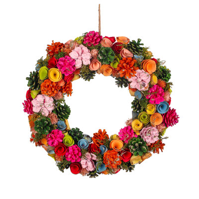 18" Spring Floral Wreath with Pinecones