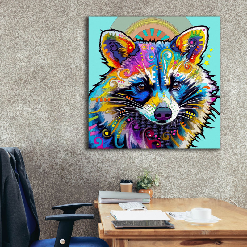 «Brilliant Raccoon» par Dean Russo, art mural sur toile, H 37 po x l 37 po x P 1,5 po