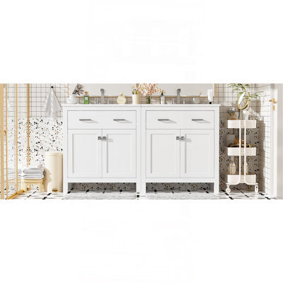 60" Modern Gray Bathroom Vanity Set With Double Vanities (Separate), Double Ceramic Sinks, Adjustable Shelf, Soft Close Doors And Flip Drawer– Modern Bathroom Solution For Spacious Bathrooms