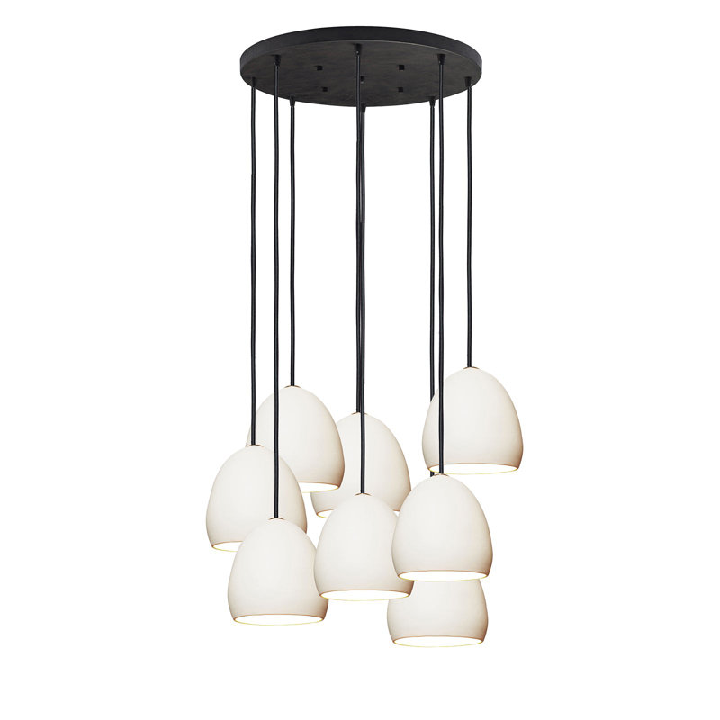 Lustre géométrique en argile 8 lumières, Noir mat, Blanc, H 24 po x l 22 po x P 22 po