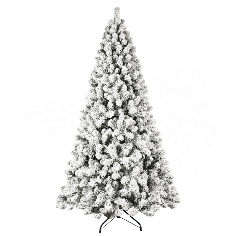 Arbre de Noël illuminé enneigé 6 pi avec 300 lumières UL blanc chaud, 779 pointes en PVC, fil à mémoire dépliable, assemblage facile et support en métal stable - décor des Fêtes enneigé