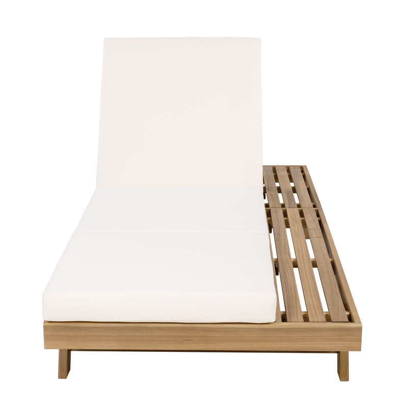 Dounton Patio Adjustable Acacia Wood Patio Chaise Lounge With Cushion, Light Brown