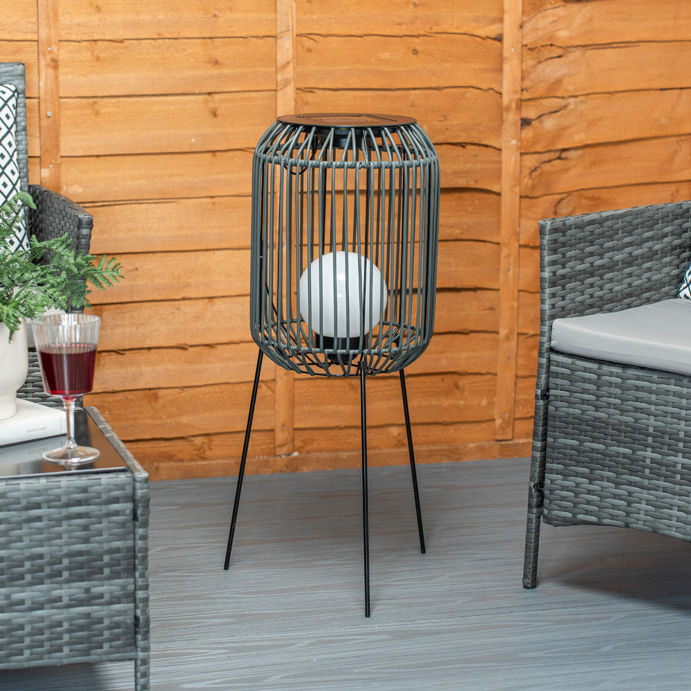 Black Squat Tripod Solar Powered Outdoor Floor Lam 77cm Solar Powered Integrated LED Outdoor Floor Lamp