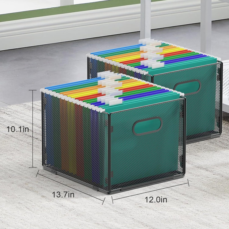 2 Pack Hanging File Organizer, Mesh File Folder Box Filing Box File Storage Boxes, Letter Size