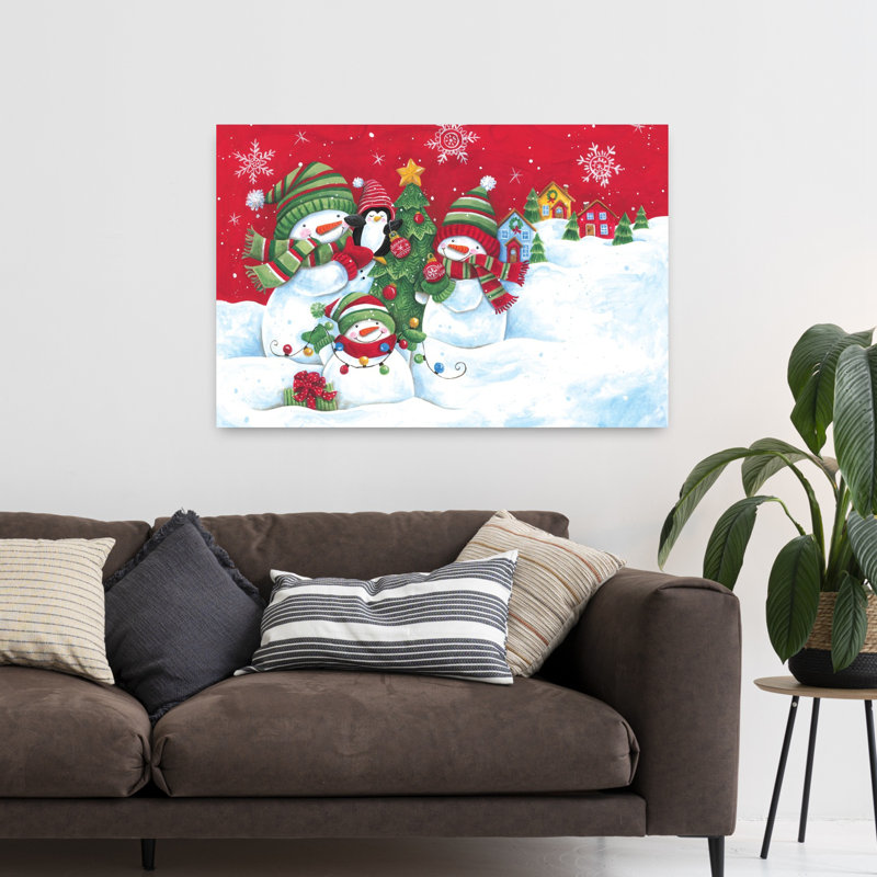 Decorating the Snowmen Family Christmas Tree 1 Piece Wrapped Canvas Wall Art, 81.28cm H x 121.92cm W