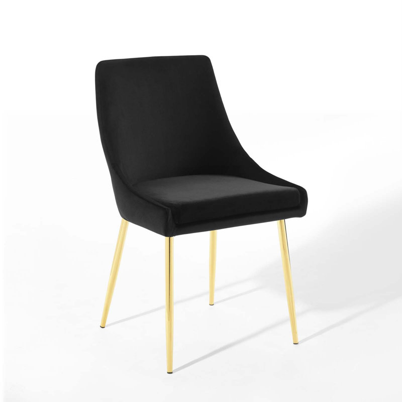 Gold Black Velvet Upholstered Side Chair with Metal Legs