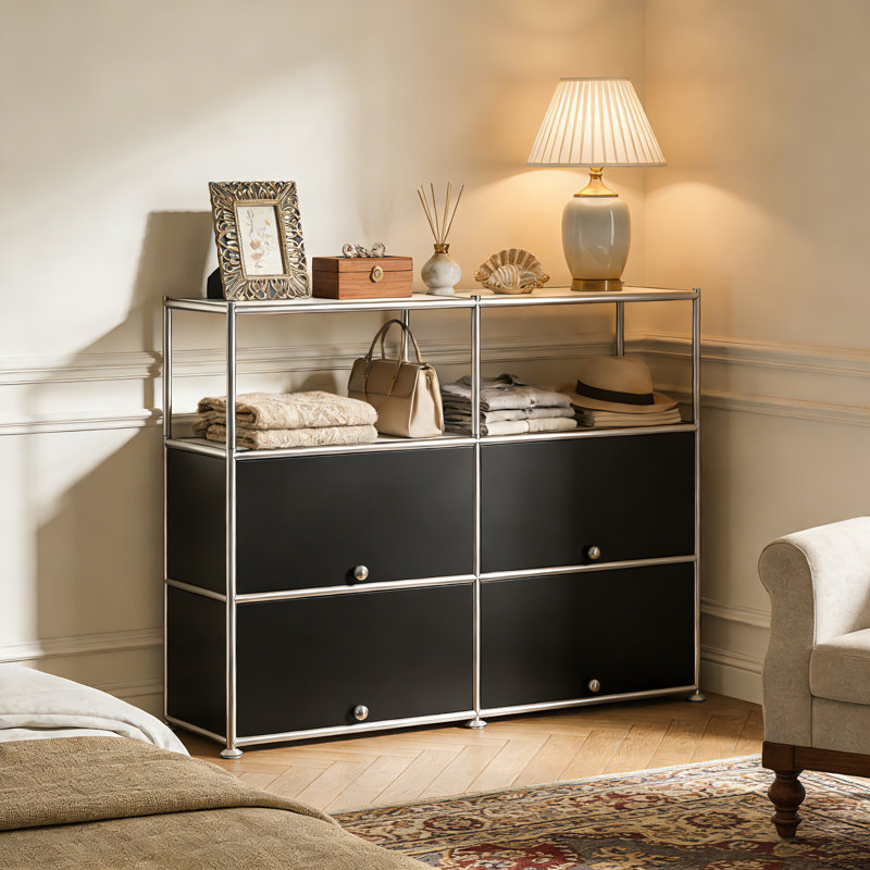 4 - Door Accent Cabinet with Adjustable Shelves, Black