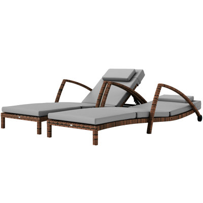 Méridienne 2 pièces, méridienne de patio avec 5 dossiers réglables, roulettes, coussins et accoudoirs pour l'extérieur