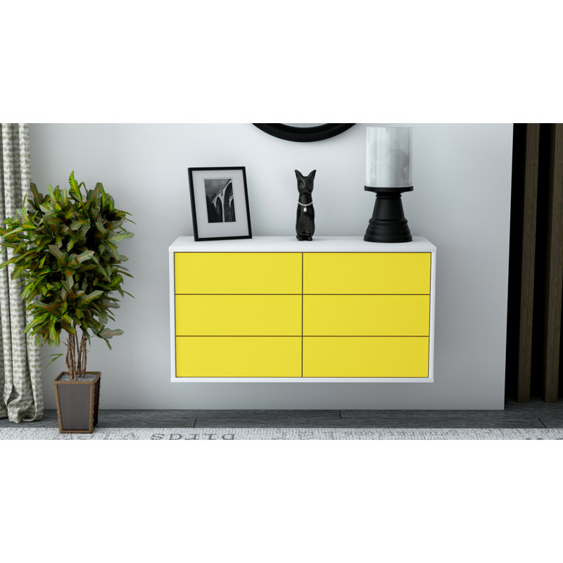 Cossette Unfinished Floating TV Stand, Yellow