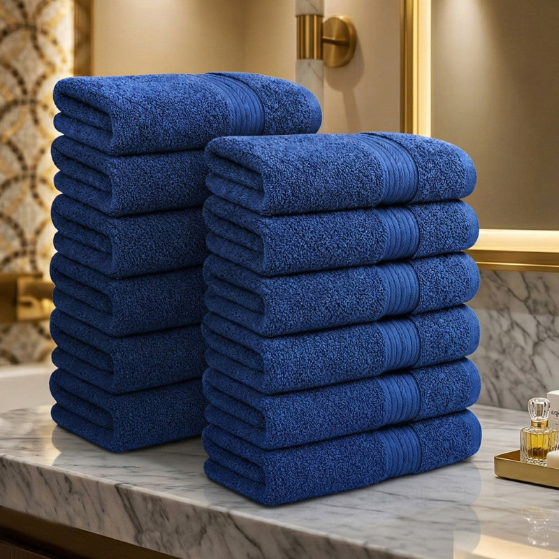 100% Cotton 600 GSM Hand Towels 18 X 28 Inch, Navy, 12