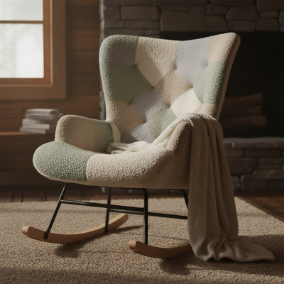 Chaise berçante à haut dossier rembourré Teddy, idéale pour les salons, les chambres à coucher et les bureaux