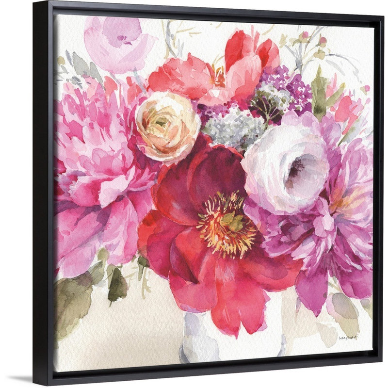Visiblement rose 01 carré par Lisa Audit - reproduction d'art, Toile avec cadre noir, H 38 po x l 38 po x P 1,75 po