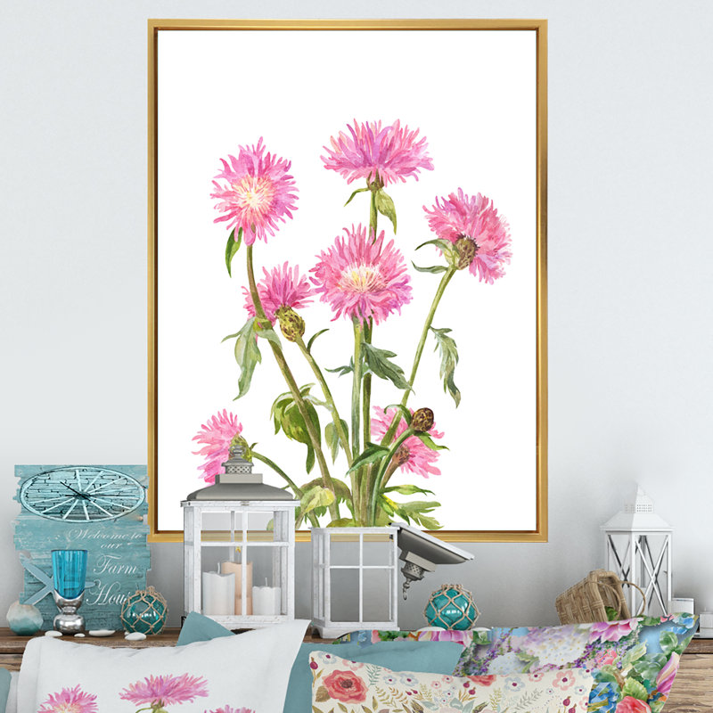 Décoration florale rose sur toile, H 40 po x l 30 po x P 1,5 po, Cadre flottant doré