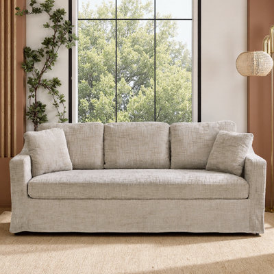 Canapé à assise profonde avec housse de revêtement amovible, canapé en chenille 3 places avec coussins