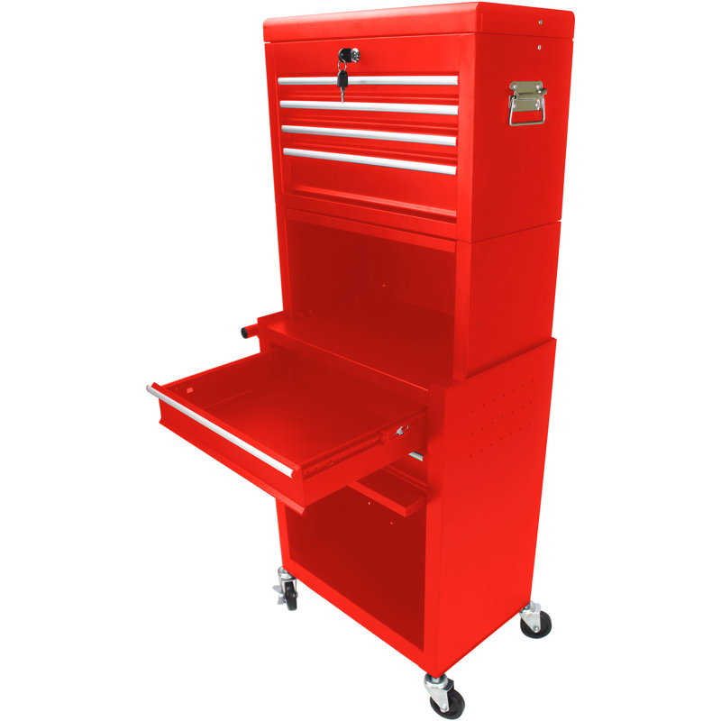 Boîte à outils amovible en métal 6 - rouge pour garage atelier avec serrure 2 en 1, 15 kg, Red