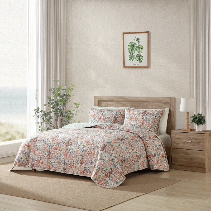 Ensemble de courtepointe réversible en coton beige Tommy Bahama Ikat Tropics