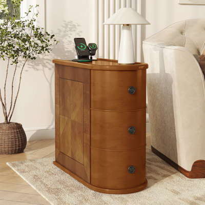 Table de bout avec station de charge et tiroirs, aucun assemblage requis, parfaite pour la vie moderne et la commodité