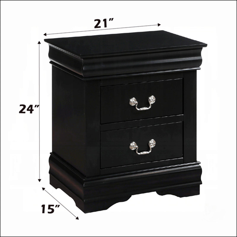 Traditional Classic 2-Drawers Nightstand, Black