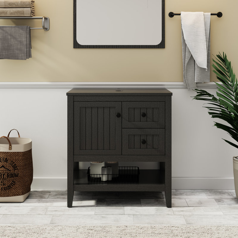 30" Single Bathroom Vanity Cabinet Base Only, Vessel Sink not Included, Open Shelf, Black