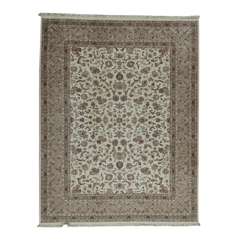 Tapis ivoire et taupe noué à la main de haute qualité