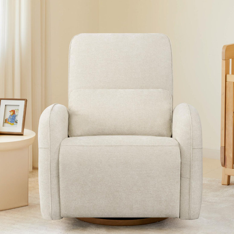 Family-Friendly Swivel Glider Power Recliner with Pocket, Beige Polyester