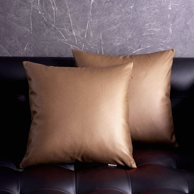 Luxury Leather Cushion Covers - Set of 2 | Decorative Throw Pillow Cases for Sofa | Durable & Comfortable | Ideal for Party/Wedding Decor | Coffee Brown Texture