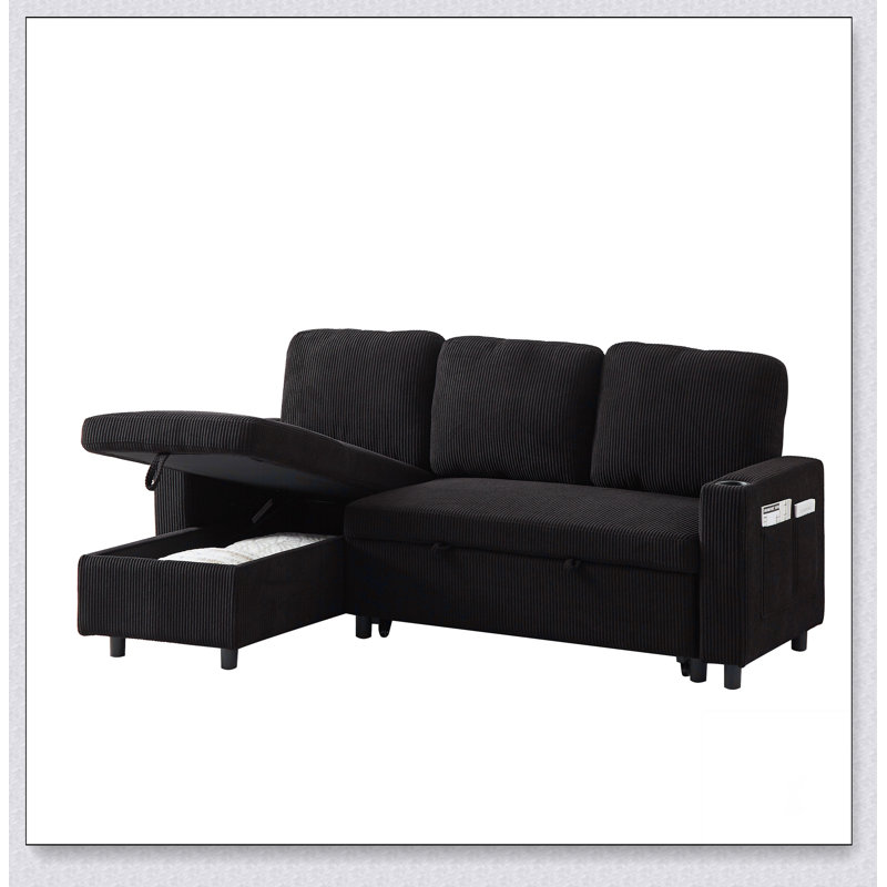 Ensemble de canapé-lit en L 78,7 po, Velours côtelé noir