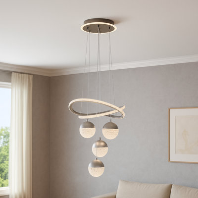 Modern Chrome Four-head Chandelier Round Luminous Ceiling Plate Aluminum Light Ball Three-color Led Built-in Light Source