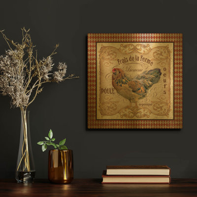 «Old World Poule 2» par Jean Plout, art mural en métal doré, 12 po x 12 po